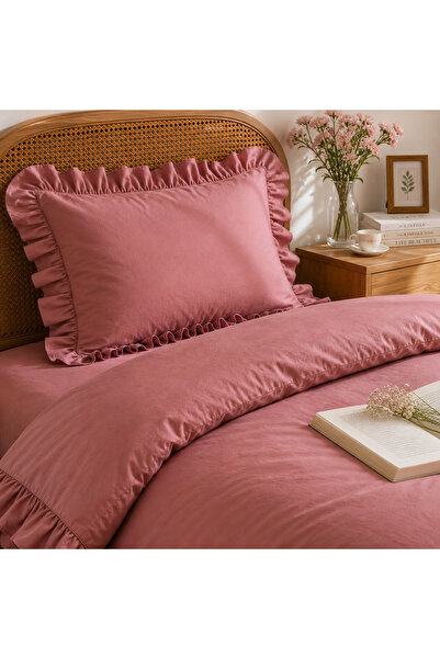 MundoLindo Ruffle Duvet Cover Set Dusty Rose Single 2 Pieces 160 X 220 cm