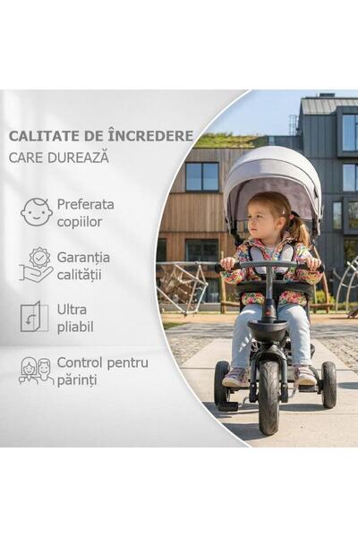 Coccolle Tricicleta pliabila multifunctionala Coccolle Venti, Roti cauciuc, Maner reglabil, Scaun rotativ, Po