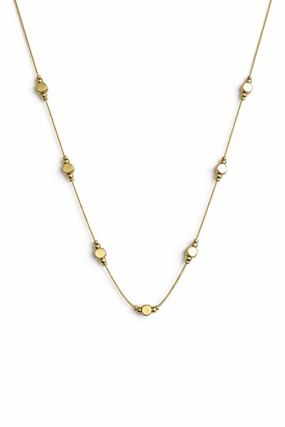 Leo'Stone Minimal Gold Boncuk Detaylı Kadın Çelik Kolye