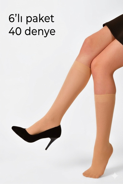 Özge Kadın 40 denye diz altı çorap /sahra renk/ orta kalınlık/ 6'lı paket/ he...