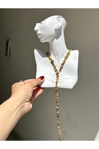 Gözde Tasarım Butik Women's Gold Gold Color Steel Long Adjustable Y Necklace (Length 60 cm)