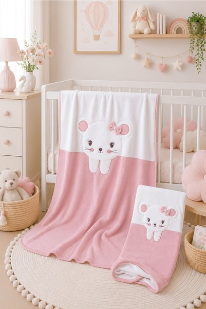 Sitilin Kız Bebek Çift Katlı Natural Penye Battaniye STL6982