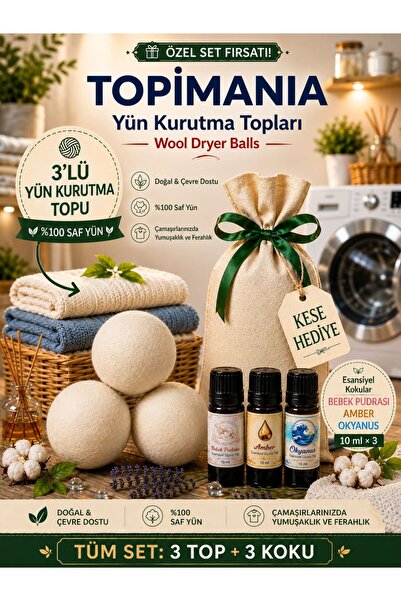 Topimania Yün Kurutma Topları 3 Adet Xxxl Çamaşır Yün Kurutma Topu- 3 Adet 10...