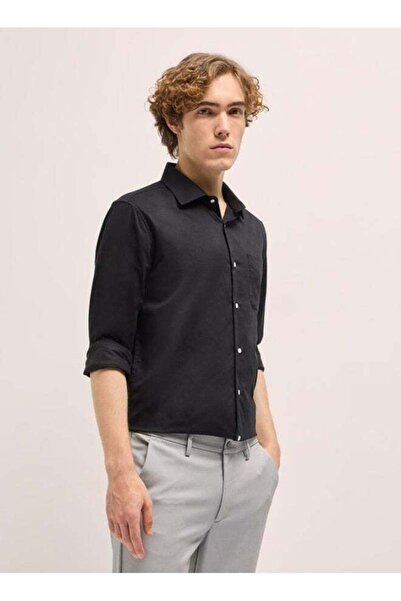 The Bear House Men's Classic Black Tailored Fit Solid Formal Shirt for Every ...