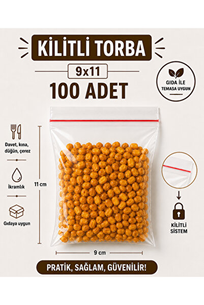 naft 9x11cm 100'lü Buzdolabı Kilitli Torba Poşet Dondurucu İkramlık Çerez Dav...