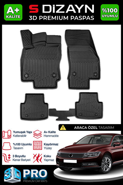 S Dizayn S-Dizayn VW Passat B8 3D Pro Havuzlu Paspas 2015-2019 A+ Kalite 3DS-...