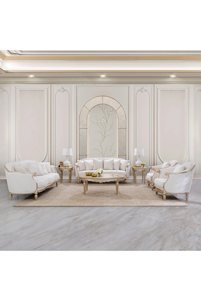 Midas Furniture Linen Sofa Set 4 Pcs Off-White