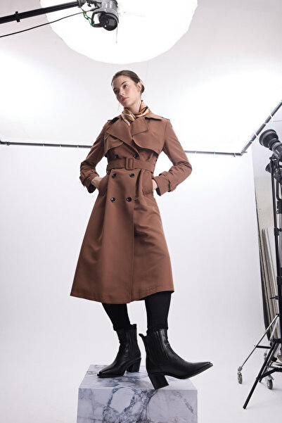 Zühre Jacket Collar Sleeve Detailed Brown Trench Coat 12667