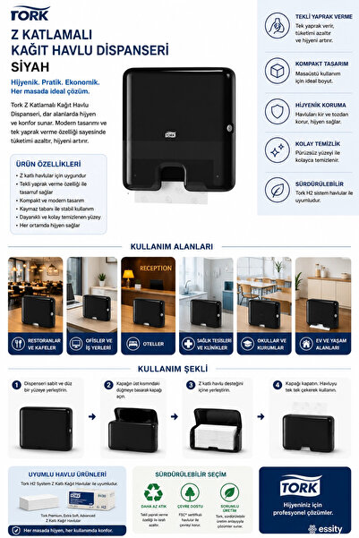TORK 552108 Z Katlamalı Kağıt Havlu Dispanseri Siyah