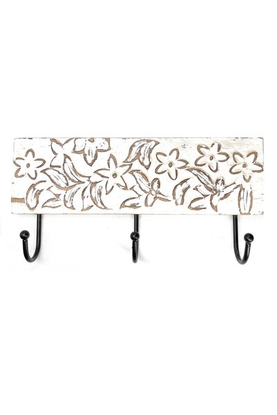 Souq DESIGNS Wall Hooks – Floral White Carved Wooden Hangers | Hooks For Hanging Clothes Keys Coats | Key Hanger For Wall | Door Hanger | Wall Hanger | Hanger Hook | Wall Hooks for Hanging