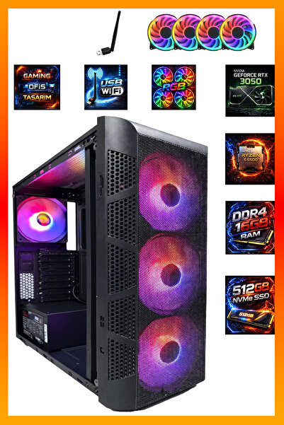 COMLOJI GA High-End Gaming Ryzen 5 5500 RTX3050 16GB DDR4 RAM 512GB M.2 NVMe ...