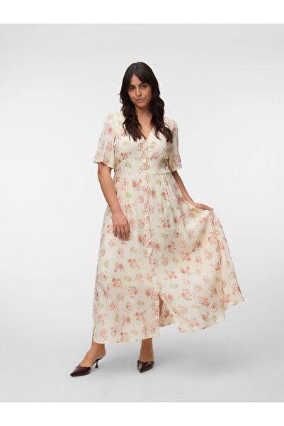 Veromoda Curve Gesmoktes Kleid VMCBELLA Langes Kleid