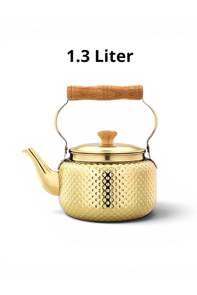 cc bin shihon Gold Steel Tea Pot/Tea Kettle Love Pomegranate Wood Handle 1.3L...