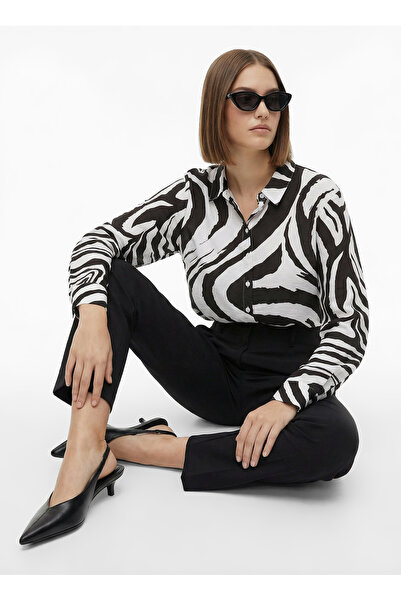 Fabrika Siyah Kadın Loose Fit Desenli Gömlek F6SL-GML0102