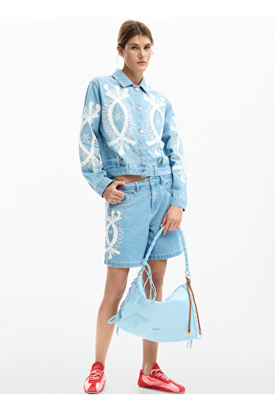 Desigual Mavi Kadın Nakışlı Denim Şort 26SWDD45
