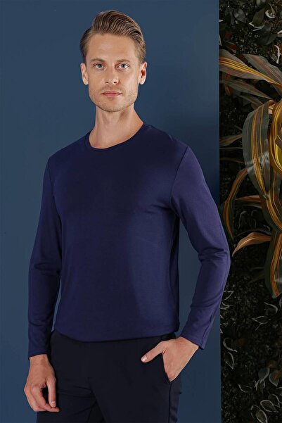 Efor Slim Fit Esnek Pamuklu Uzun Kollu Lacivert Tişört Ts 870