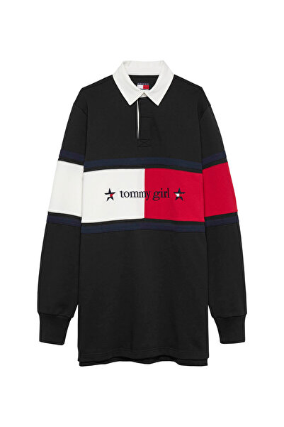 Tommy Jeans Siyah Kadın Gömlek Standart Elbise TG STAR GRAPHIC RUGBY DRESS