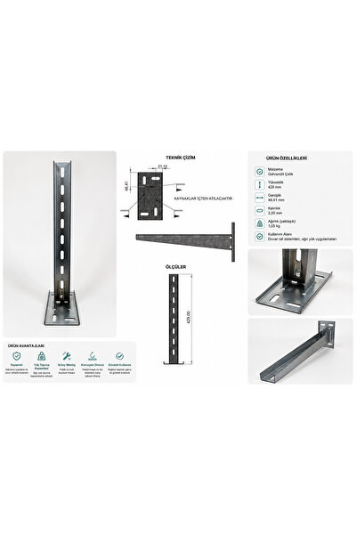 3egrup Galvanizli Çelik Ağır Yük Raf Konsolu 429 mm