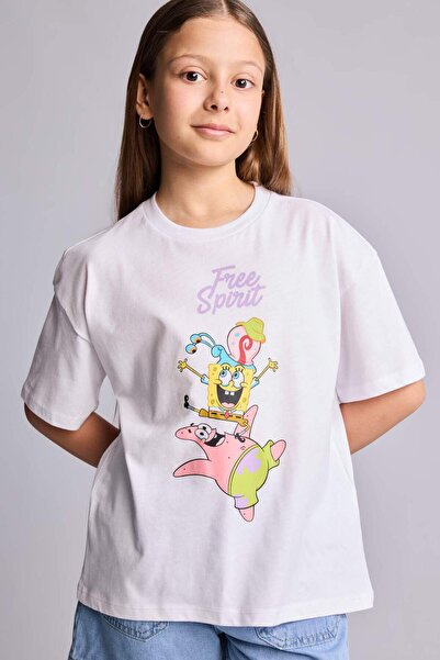DeFacto Tricou cu mânecă scurtă SpongeBob Oversize pentru fete H3481A826HS