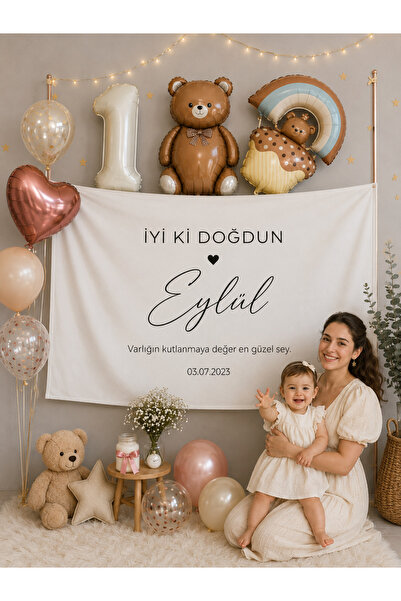 LUNA DİZAYN Kişiye Özel Yatay Doğum Günü Happy Birthday Duvar Örtüsü Duvar Ha...