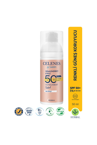 Celenes BY SWEDEN HERBAL DRY TOUCH SPF 50 MAT BİTİŞLİ RENKLİ GÜNEŞ KREMİ - YÜ...