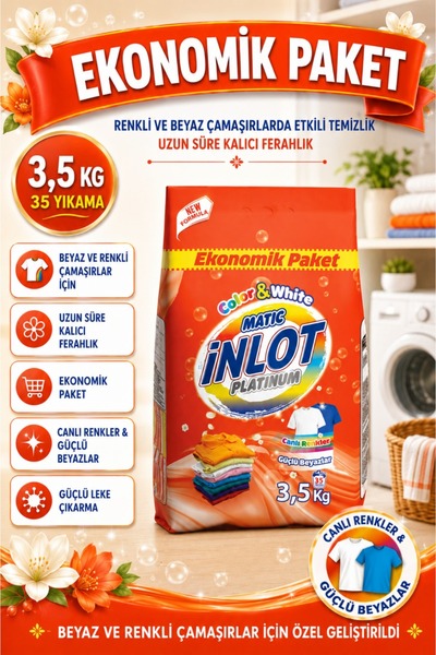 İNLOTMATİC Beyazlar ve Renkliler için 3,5 Kg Çamaşır Deterjanı/Matik/Toz Dete...
