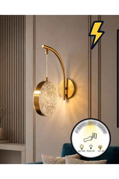 bella lighting Vıntage Eskitme Pirinç Kaplama Top Aplik 3 Renk Ledli Pilli De...