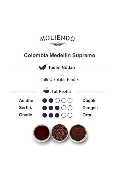 Moliendo Finest Coffee Colombia Medellin Supremo Yöresel Kahve (Çekirdek Kahve) 250 g