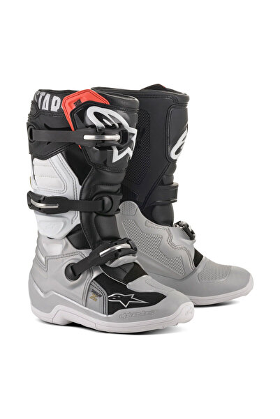 Alpinestars TECH 7S Kros Çocuk Motosiklet Botu Siyah Gri Beyaz Altın