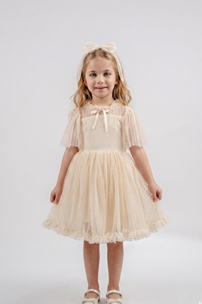 Eray Kids Rochie de seara pentru fete cu decolteu din dantela cu puncte