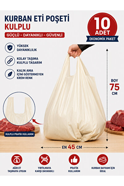 Palifix 10 Adet 45x75 Ultra Kalın Kokusuz Et Taşıma Poşeti Kurban Poşeti (40-...