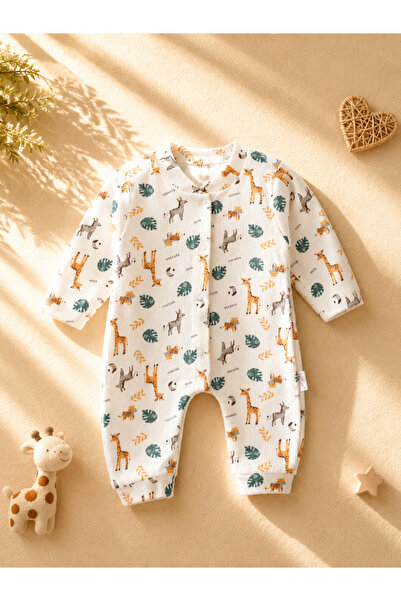 Nayinom %100 Pamuk Unisex Bebek Zürafa Desenli Tulum