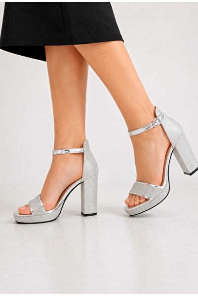 viderri Silver Platform Heeled Women's Sandals Ankle Strap Evening Dress Shoe...