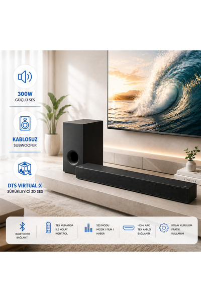 Samsung Dolby Audio ve DTS Ses Teknolojili 300W Soundbar Ev Sinema Sistemi Bl...