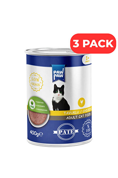 PawPaw Set 3 xHrană umedă pisici adulte pate cu pui, 400 g, low grain, gust d...