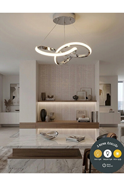 Lzy Avize Store Kar Çiçeği Krom Avize 3 Renk Ledli Modern Salon Mutfak Çocuk ...