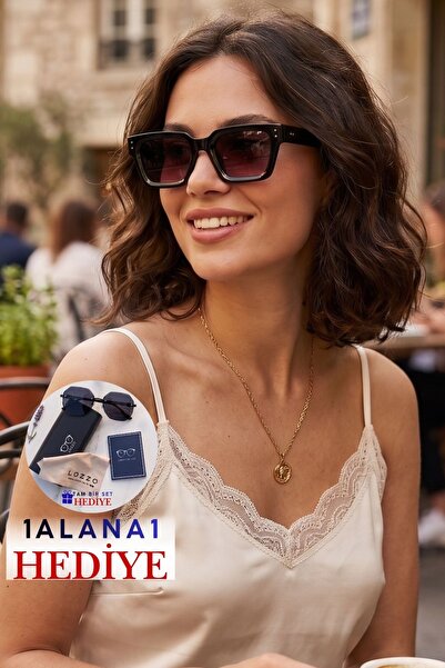 Lozzo نظارات شمسية نسائية مربعة سوداء بحماية UV400 23029 C2 زجاج بلون فاتح