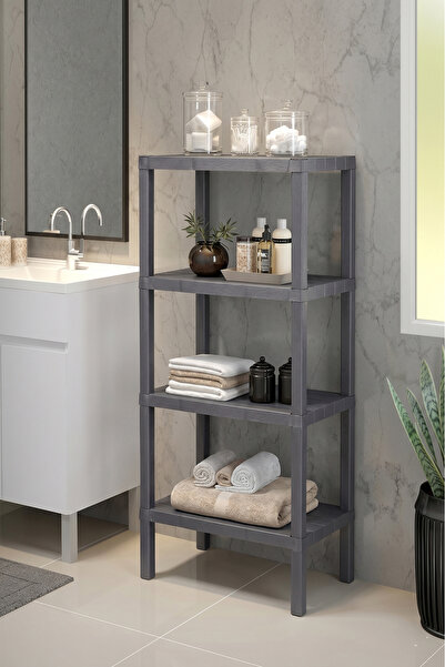 Metsar Home 4 Katlı XL Antrasit Banyo Rafı - Banyo Düzenleyici Çok Amaçlı Ban...