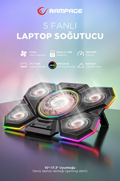 Rampage S47 Coolflow 5 Adet Kırmızı Led Fan 1 Usb 7 Farklı Kademe Ayarı 10'' ...