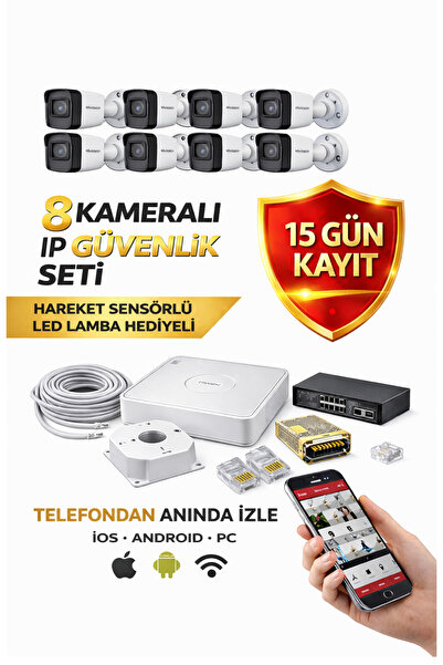 Hikvision 8 Kameralı Mikrofonlu Gece Renkli 2MP IP Kamera Seti - 1TB HDD- 30 ...