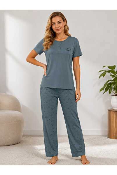 Mutlu City Women's Middle-Aged and Above Short Sleeve Mom Pajamas Set 5540
