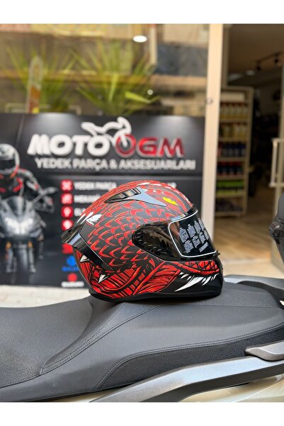 MTS M-801-SNAKE Full Face Kırmızı Siyah Motosiklet Kaskı