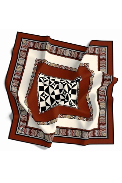 VİOLLA Kristal Geometrik Desenli Taba - Krem Renkli 90x90 Dikim Şekli : El Di...