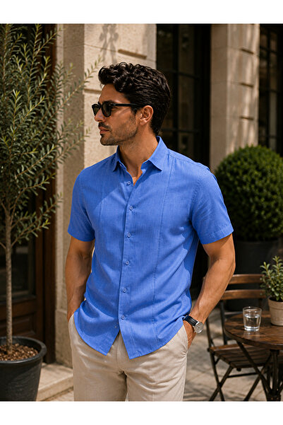 COLVIS MAN Slim Fit Men's Linen Shirt Short Sleeve Summer Slim Fit Casual Sty...