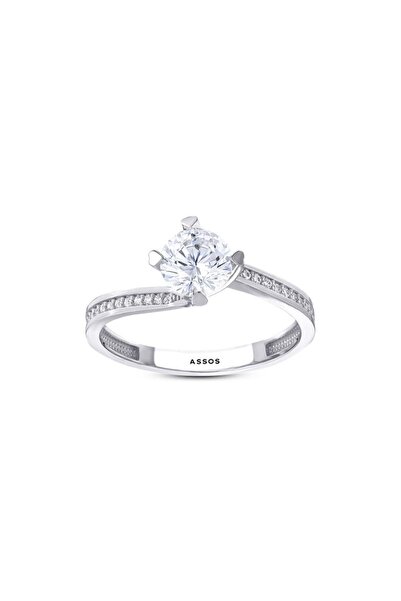 Altın Kolları Taşlı Tektaş Yüzük - 14K