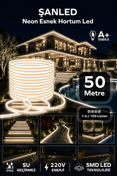 ŞANLED NEON Esnek Hortum Şerit Led GÜN IŞIĞI rengi + 220V Fiş/1,2,3,4,5,10,15...