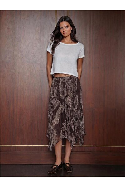 WeShaya Brown Polyester Tulle Chiffon Fabric Elastic Waist Lined Asymmetrical...