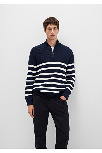 Mavi Halb-Reißverschluss-Pullover mit Streifen in Marineblau, schmale Passfor...