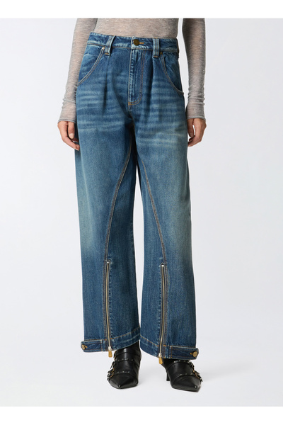 PİNKO Yüksek Bel Düz Paça Standart Mavi Kadın Denim Pantolon 105680
