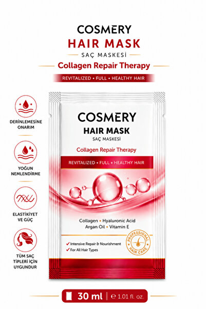 Cosmery Kolajen Saç Maskesi, Yoğun Nem & Onarıcı Bakım 30 ML